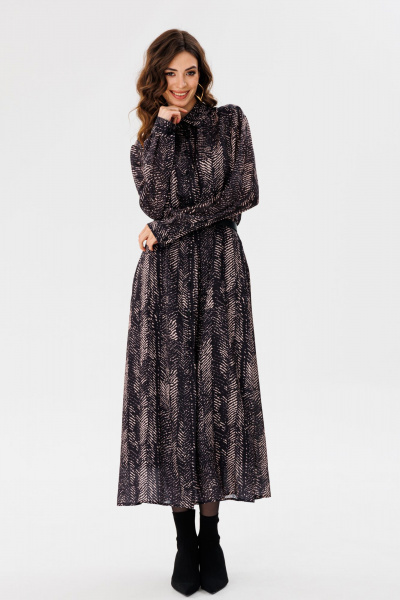 Платье рубашечного силуэта из креп-атласа с принтом EOLA 2681 черный_принт - фото 14