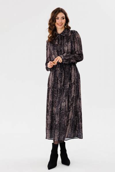Платье рубашечного силуэта из креп-атласа с принтом EOLA 2681 черный_принт - фото 13