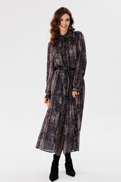 Платье рубашечного силуэта из креп-атласа с принтом EOLA 2681 черный_принт - фото 12