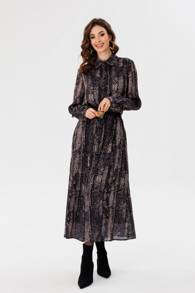 Платье рубашечного силуэта из креп-атласа с принтом EOLA 2681 черный_принт - фото 11