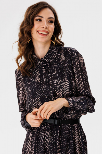 Платье рубашечного силуэта из креп-атласа с принтом EOLA 2681 черный_принт - фото 10