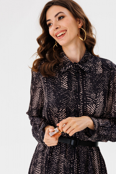 Платье рубашечного силуэта из креп-атласа с принтом EOLA 2681 черный_принт - фото 9