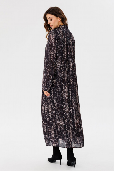 Платье рубашечного силуэта из креп-атласа с принтом EOLA 2681 черный_принт - фото 2