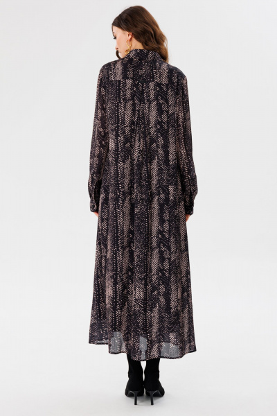 Платье рубашечного силуэта из креп-атласа с принтом EOLA 2681 черный_принт - фото 6