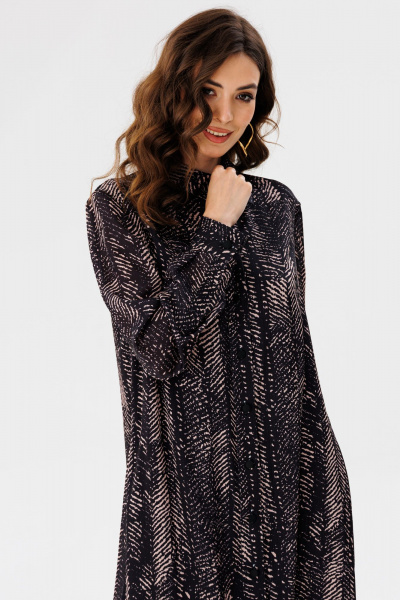 Платье рубашечного силуэта из креп-атласа с принтом EOLA 2681 черный_принт - фото 5