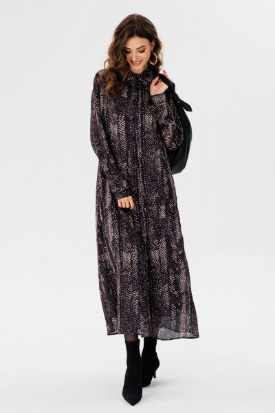 Платье рубашечного силуэта из креп-атласа с принтом EOLA 2681 черный_принт - фото 3