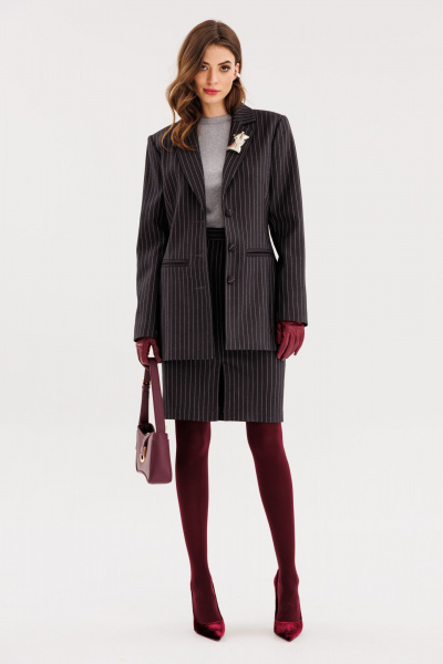 Юбка из костюмной ткани в полоску с разрезом и подкладкой EOLA 2724 черный - фото 5