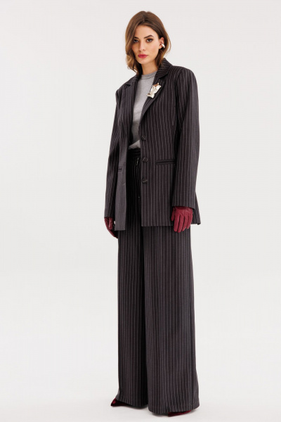 Жакет из костюмной ткани полоска полуприлегающего силуэта EOLA 2723 графит_полоска - фото 9