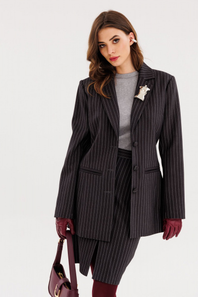 Жакет из костюмной ткани полоска полуприлегающего силуэта EOLA 2723 графит_полоска - фото 1