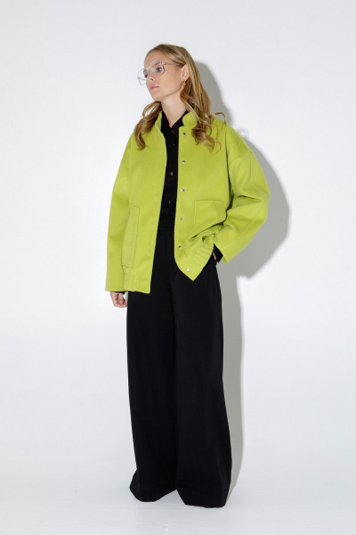Бомбер из ткани с воротником-стойкой и поясом на резинке PiRS 5138 лайм - фото 5