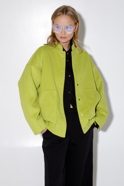 Бомбер из ткани с воротником-стойкой и поясом на резинке PiRS 5138 лайм - фото 4