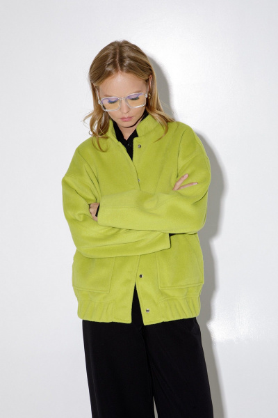 Бомбер из ткани с воротником-стойкой и поясом на резинке PiRS 5138 лайм - фото 3