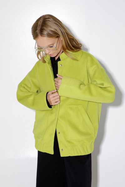 Бомбер из ткани с воротником-стойкой и поясом на резинке PiRS 5138 лайм - фото 2