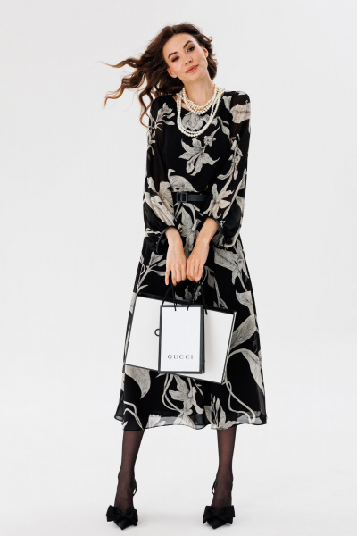 Платье из шифона с принтом, миди с втачным рукавом EOLA 2716 черный_принт - фото 18