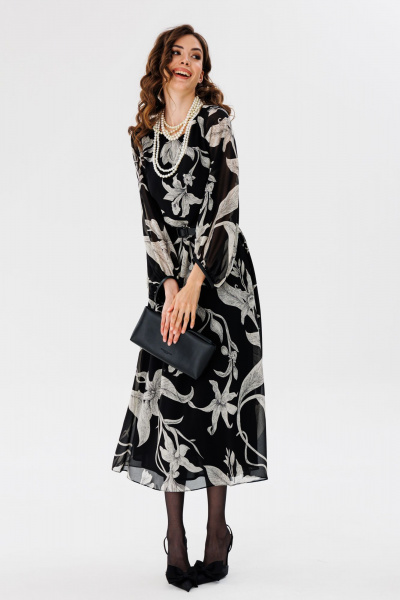 Платье из шифона с принтом, миди с втачным рукавом EOLA 2716 черный_принт - фото 8