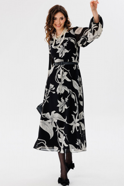 Платье из шифона с принтом, миди с втачным рукавом EOLA 2716 черный_принт - фото 7