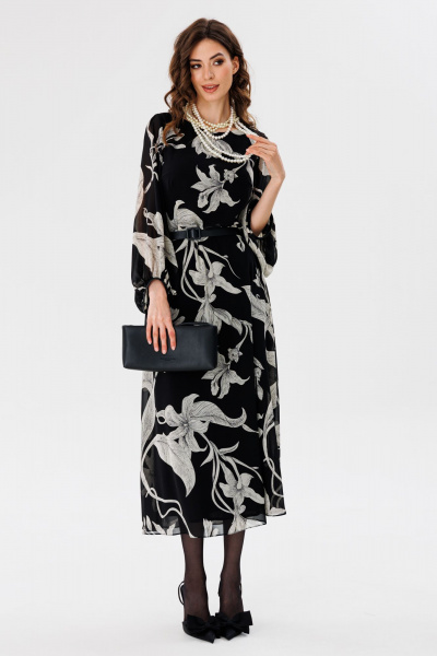 Платье из шифона с принтом, миди с втачным рукавом EOLA 2716 черный_принт - фото 1