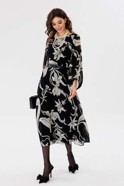 Платье из шифона с принтом, миди с втачным рукавом EOLA 2716 черный_принт - фото 6