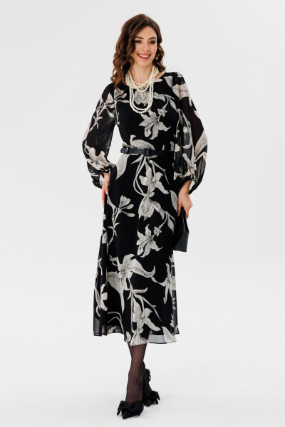 Платье из шифона с принтом, миди с втачным рукавом EOLA 2716 черный_принт - фото 5