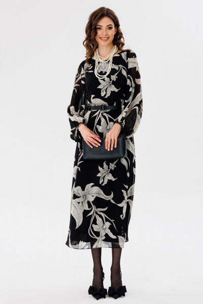 Платье из шифона с принтом, миди с втачным рукавом EOLA 2716 черный_принт - фото 4
