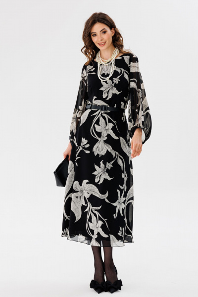 Платье из шифона с принтом, миди с втачным рукавом EOLA 2716 черный_принт - фото 3