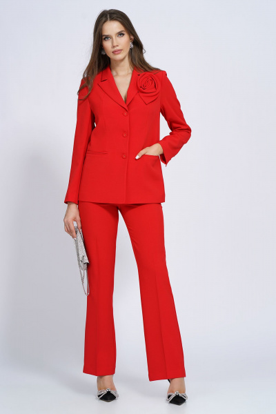 Деловой костюм брюки и жакет приталенный на подкладке Alani Collection 2143 красный - фото 23