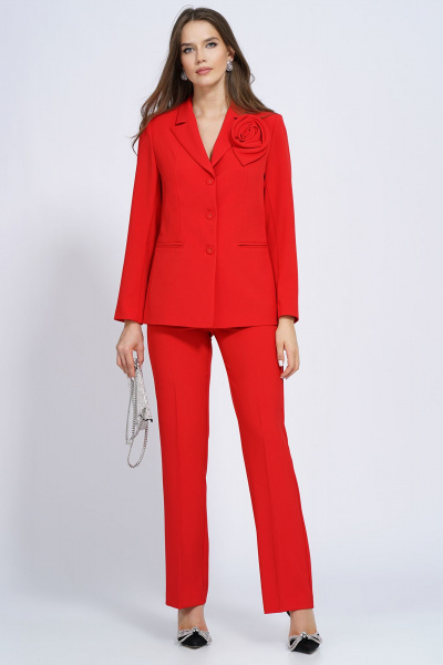 Деловой костюм брюки и жакет приталенный на подкладке Alani Collection 2143 красный - фото 22