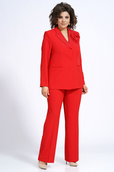 Деловой костюм брюки и жакет приталенный на подкладке Alani Collection 2143 красный - фото 11