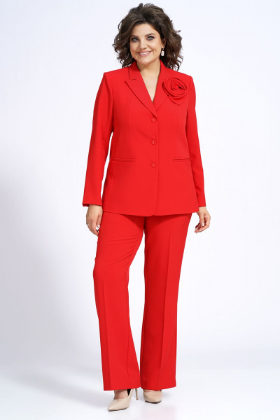 Деловой костюм брюки и жакет приталенный на подкладке Alani Collection 2143 красный - фото 10