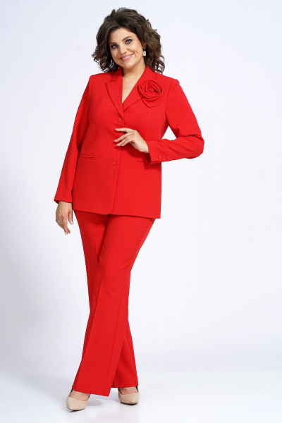 Деловой костюм брюки и жакет приталенный на подкладке Alani Collection 2143 красный - фото 2