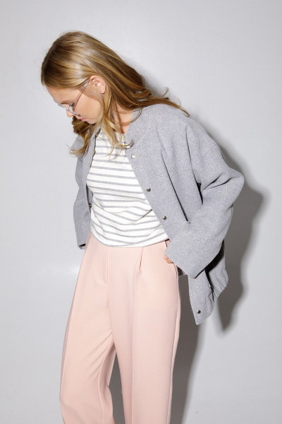 Куртка-бомбер из пальтовой ткани с накладными карманами PiRS 5209 серый - фото 3