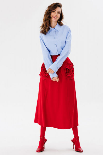 Блуза из текстиля с отложным воротником и длиной до бедра EOLA 2712 голубой - фото 5