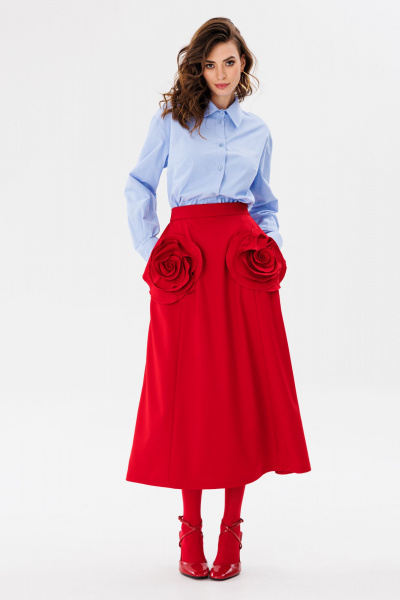 Блуза из текстиля с отложным воротником и длиной до бедра EOLA 2712 голубой - фото 2