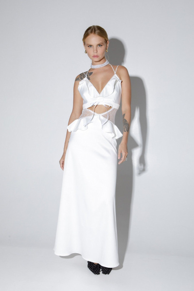 Платье-комбинация макси с воланами и кружевом PiRS 5225 молочный - фото 6