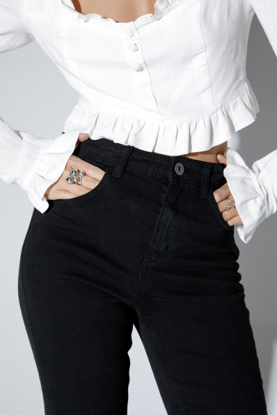 Блуза укороченная из льна с оборками PiRS 5277 молочный - фото 7