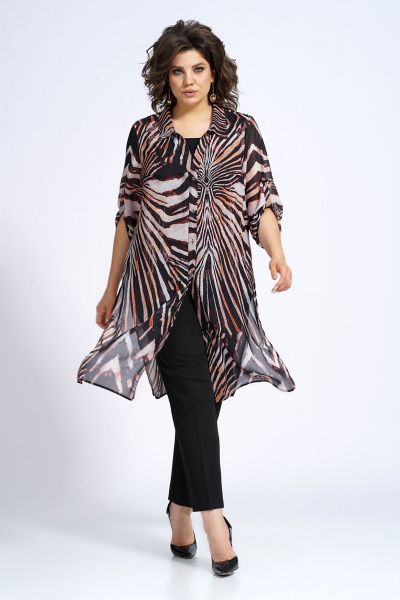 Демисезонный комплект блузон, блуза и брюки в стиле повседневный Alani Collection 2153 зебра - фото 4