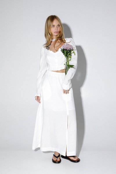 Макси-юбка из льна с разрезом, на каждый день PiRS 5278 молочный - фото 2