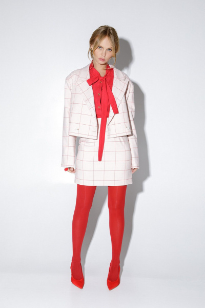 Двойка из текстиля с жакетом и юбкой с высокой посадкой PiRS 5307 розовый - фото 3