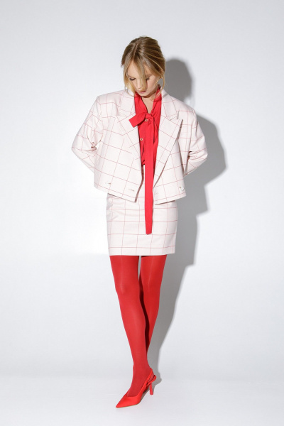 Двойка из текстиля с жакетом и юбкой с высокой посадкой PiRS 5307 розовый - фото 1