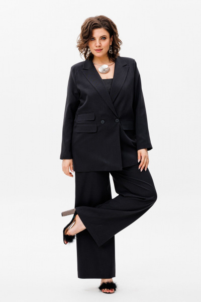 Демисезонный костюм стильный жакет и брюки из текстиля Anelli 1493 пантера - фото 1