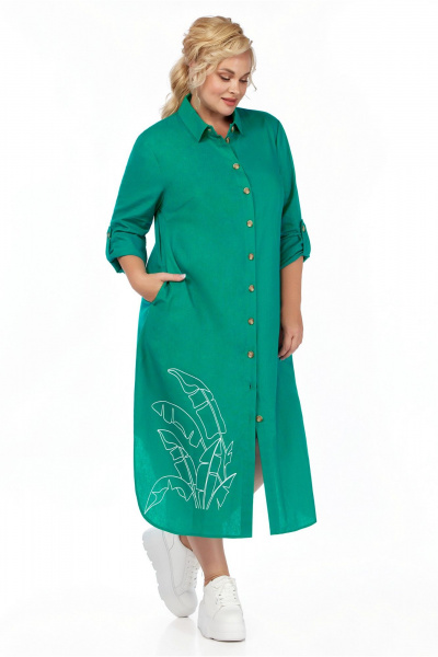 Льняное свободное платье бохо с карманами и разрезами LaKona 11513 ментол - фото 3