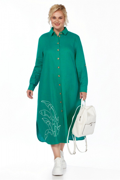 Льняное свободное платье бохо с карманами и разрезами LaKona 11513 ментол - фото 1