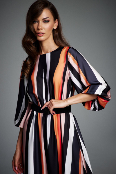 Миди платье приталенного силуэта с поясом-резинкой DILIA 0881 мультидизайн - фото 3