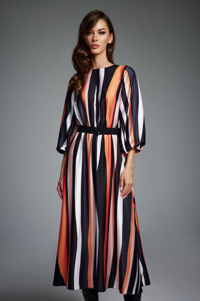 Миди платье приталенного силуэта с поясом-резинкой DILIA 0881 мультидизайн - фото 2