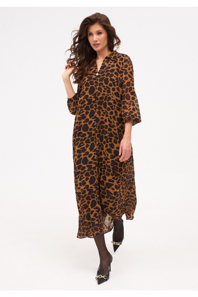 Миди платье из шифона с ремнем и рукавом 7/8 KaVaRi 1092 леопардовый - фото 9