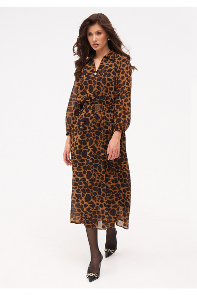 Миди платье из шифона с ремнем и рукавом 7/8 KaVaRi 1092 леопардовый - фото 8