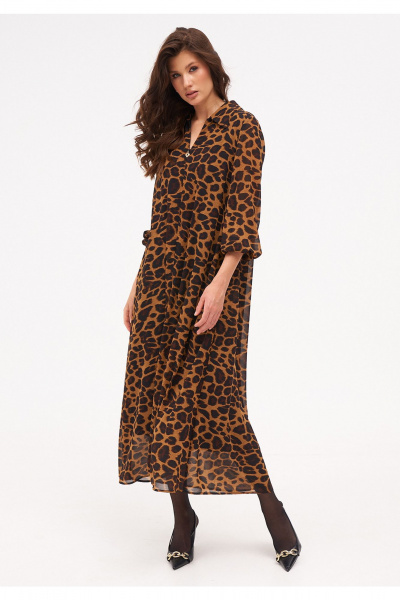 Миди платье из шифона с ремнем и рукавом 7/8 KaVaRi 1092 леопардовый - фото 3