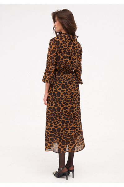 Миди платье из шифона с ремнем и рукавом 7/8 KaVaRi 1092 леопардовый - фото 2