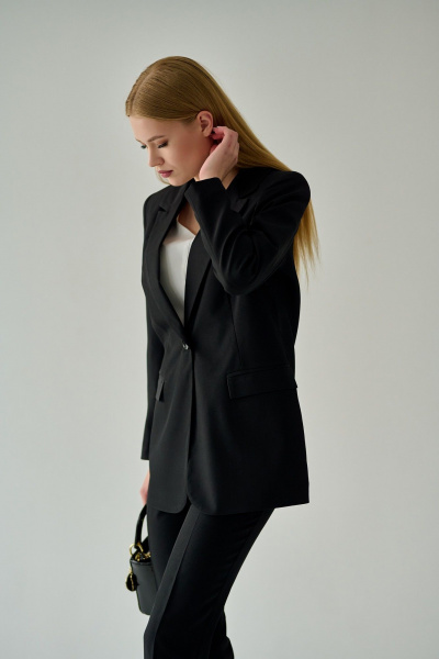 Жакет деловой классика с карманами и отложным воротником Мастер Мод 694зс чёрный - фото 7