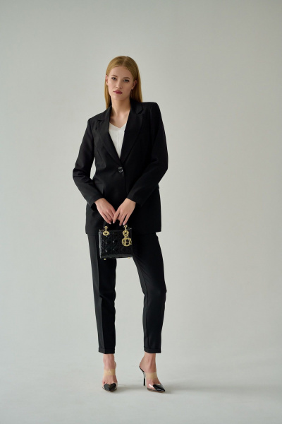 Жакет деловой классика с карманами и отложным воротником Мастер Мод 694зс чёрный - фото 6